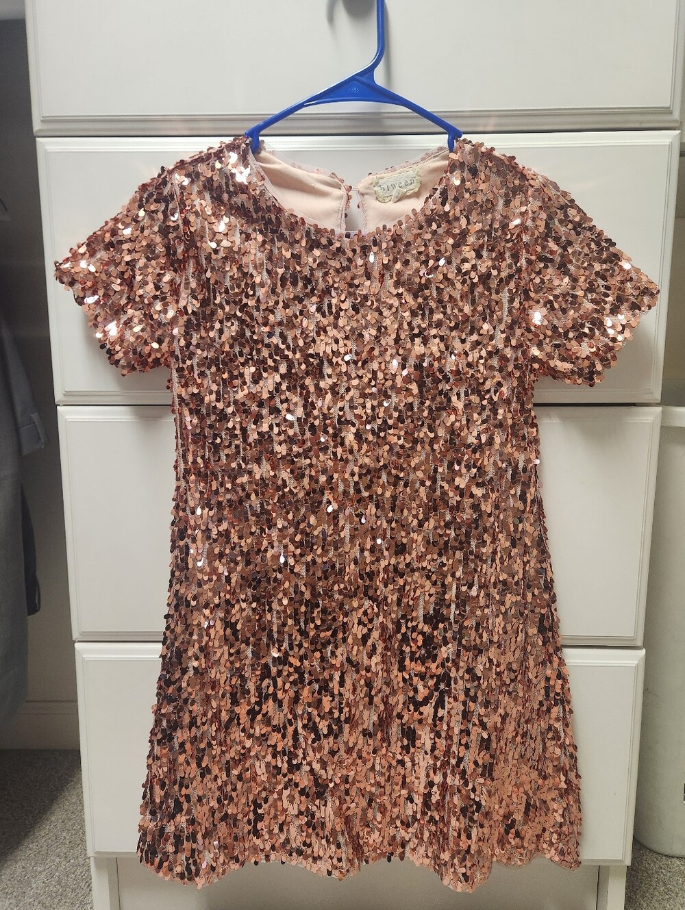 Girls Rose Gold Sequin Short Sleeve Party Dress Sz 12